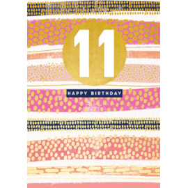 11th Birthday Card Pink Stripe (GHB407)
