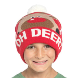 Kids Xmas Oh Deer Design Bobble Hat (GL1059)