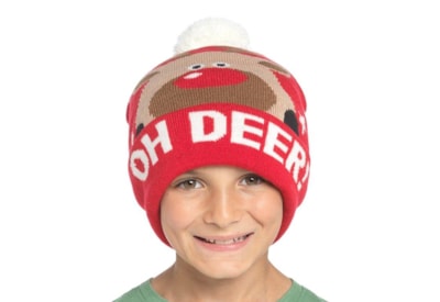 Kids Xmas Oh Deer Design Bobble Hat (GL1059)