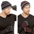 Mens Twist Yarn Stripe Knitted Hat & Gloves Set Mens Twist Yarn Stripe Knitted Hat & Gloves Set