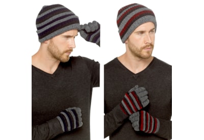 Mens Twist Yarn Stripe Knitted Hat & Gloves Set Mens Twist Yarn Stripe Knitted Hat & Gloves Set