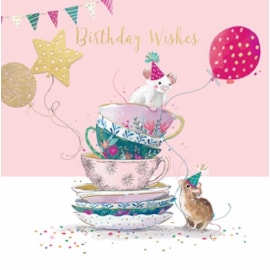 Ling Mouse In Teacups Birthday Card