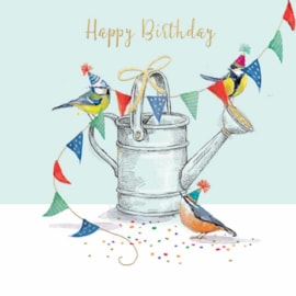 Ling Birds On Watering Can Birthday Card
