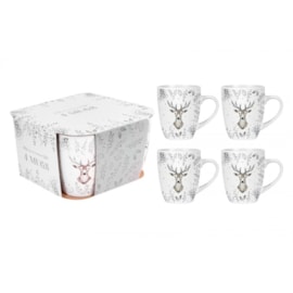 Rsw Christmas Silver Deer Set Of 4 Mugs (XM6481)