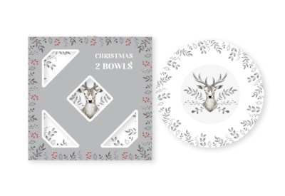 Rsw Christmas Stag Set Of 2 Bowls 8" (XM6909)