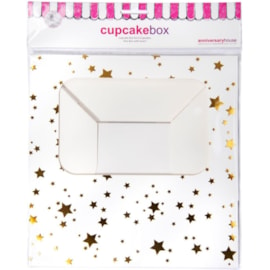 6 Hole Cupcake Box Gold Stars (J072)