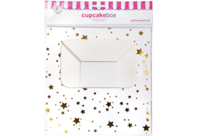 6 Hole Cupcake Box Gold Stars (J072)