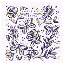 Ink And Block Butterflies And Foliage Birthday Card (JJ1337)