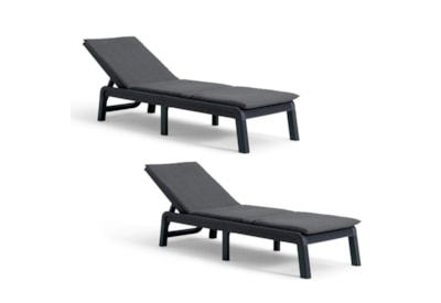 Keter Set Of 2 Atlas Sunlounger With Cushions - Graphite