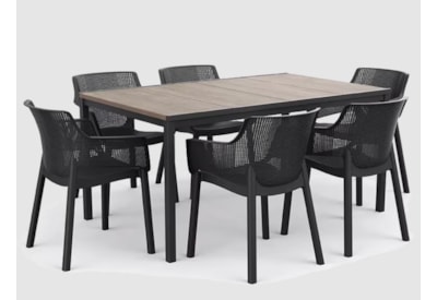Keter Signature Porto 160Cm Table + Elisa Dining Chair Set Of 6 - Ashwood Brown