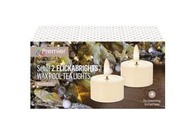 Premier 2pc Flickabright Tea Light Candle Cream 3cm Premier 2pc Flickabright Tea Light Candle Cream 3cm