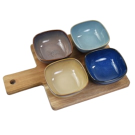 Snack Dishes & Wood Tray Set Of 4 (LP72837)