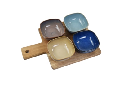 Lesser & Pavey Snack Dishes & Wood Tray Set Of 4 (LP72837)
