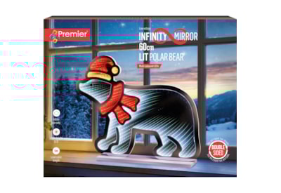Premier Infinity Mirrors Standing Polar Bear w Santa Hat 60cm Premier Infinity Mirrors Standing Polar Bear w Santa Hat 60cm