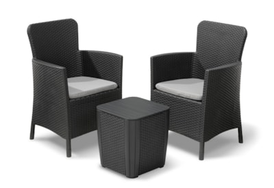 Keter Miami 2 Seater Balcony Set With Storage Table - Graphite Keter Miami 2 Seater Balcony Set With Storage Table - Graphite