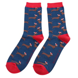 Mr Sparrow Bamboo Socks Sausage Dog Santa Navy
