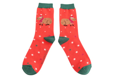 Mr Sparrow Bamboo Socks Christmas Capybara Red Mr Sparrow Bamboo Socks Christmas Capybara Red