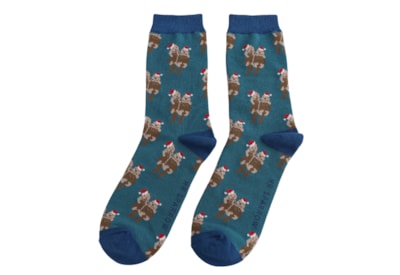 Mr Sparrow Bamboo Socks Festive Otters Teal Mr Sparrow Bamboo Socks Festive Otters Teal