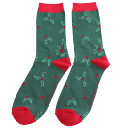 Mr Sparrow Bamboo Socks Holly Sprigs Green
