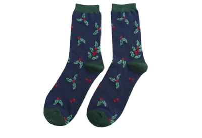 Mr Sparrow Bamboo Socks Holly Sprigs Navy Mr Sparrow Bamboo Socks Holly Sprigs Navy