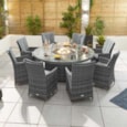 Nova Sienna 8 Seat Dining Set & Fire Pit 1.8m Round Table Grey