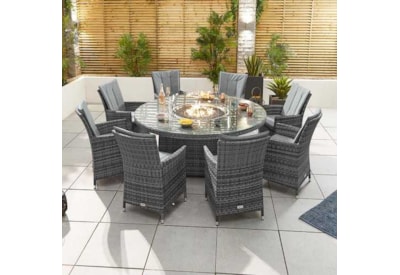 Nova Sienna 8 Seat Dining Set & Fire Pit 1.8m Round Table Grey