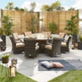 Nova Olivia 8 Seat Dining Set & Fire Pit 1.8m Round Table Brown