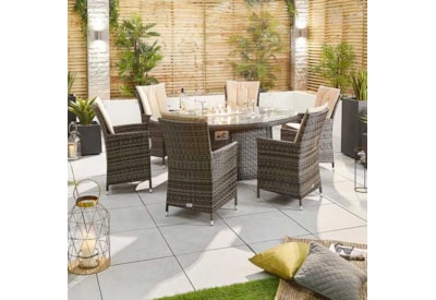 Nova Sienna 6 Seat Dining Set & Fire Pit 1.8m x 1.2m Oval Table Brown