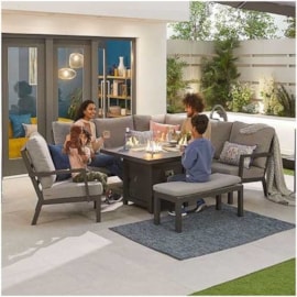 Nova Compact Vogue Corner Dining Set & Firepit Table & Lounge Chair & Bench Grey