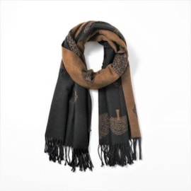Butterfly Fashion Reversible Tree Of Life Scarf Black/camel