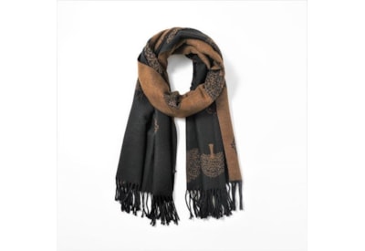 Butterfly Fashion Reversible Tree Of Life Scarf Black/camel