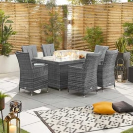 Nova Sienna 6 Seat Dining Set & Fire Pit 1.5m x 1m Rectangular Table Grey
