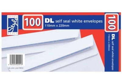 O/style Envelopes White S/s Dl 100s (STA002)