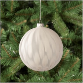Festive White Feather Ice Effect Glass Ball 10cm (P018236)