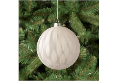 Festive White Feather Ice Effect Glass Ball 10cm (P018236)