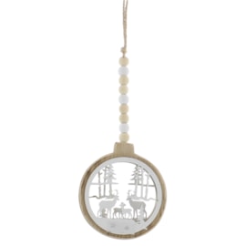 Festive Hanging Wooden Round Disc With Reindeer 18cm Festive Hanging Wooden Round Disc With Reindeer 18cm