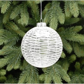 Festive Clear With White Line Glass Ball 10cm (P030105)