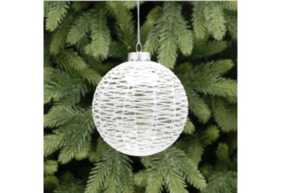 Festive Clear With White Line Glass Ball 10cm (P030105)