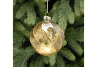 Festive Frosted Ridged Gold Swirl Glass Bauble 10cm Festive Frosted Ridged Gold Swirl Glass Bauble 10cm