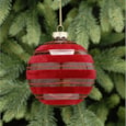 Festive Burgundy With Flocked Lines Glass Ball 10cm (P030214)