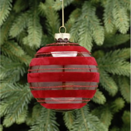 Festive Burgundy With Flocked Lines Glass Ball 10cm (P030214)