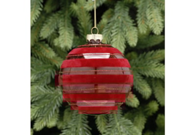 Festive Burgundy With Flocked Lines Glass Ball 10cm Festive Burgundy With Flocked Lines Glass Ball 10cm
