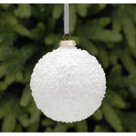 Festive White Beaded Glass Ball 10cm (P034863)