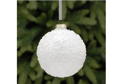 Festive White Beaded Glass Ball 10cm (P034863)