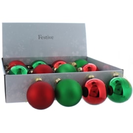 Festive 2 Asstd Red / Green Glass Balls 8cm (P036768)