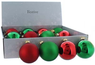 Festive 2 Asstd Red / Green Glass Balls 8cm (P036768)