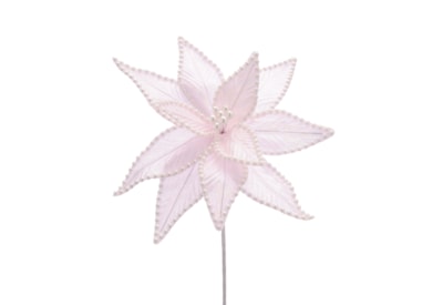 Festive Light Pink/white Pearl Effect Poinsettia Stem 45cm