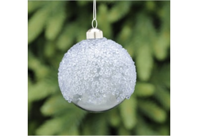 Festive Clear Frosted Ice Encrusted Glass Ball 8cm (P044882)