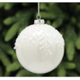 Festive White Glass Ball w White Bead Lines 10cm (P045018)