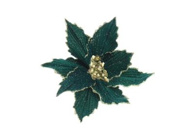 Festive Rich Green Poinsettia Gold Glitter Clip On 26cm